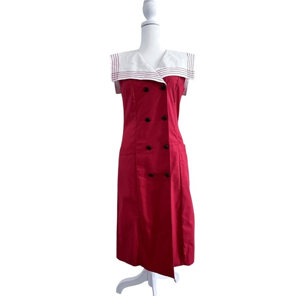 Laura Ashley Dresses & Skirts - VTG Laura Ashley Sailor Dress Sz 8 Small Nautical Cosplay Red Midi Double Breast